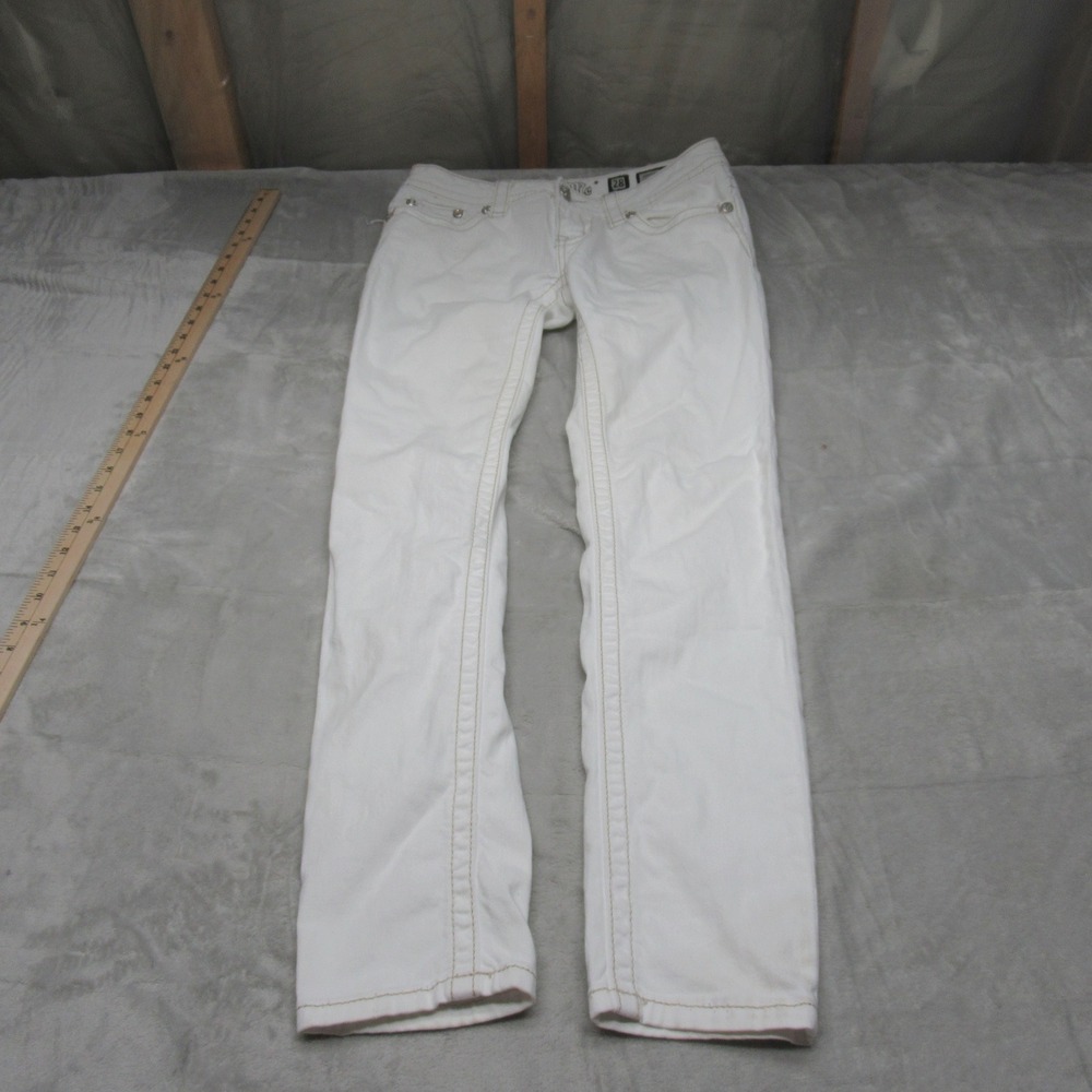 Miss Me Jeans Womens 28 White Signature Skinny White Embellished‎ Pockets 30x30